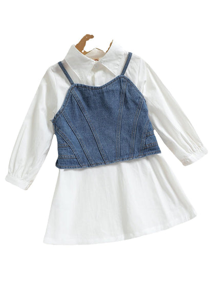 Solid Color Woven Button Long-sleeved Shirt Dress