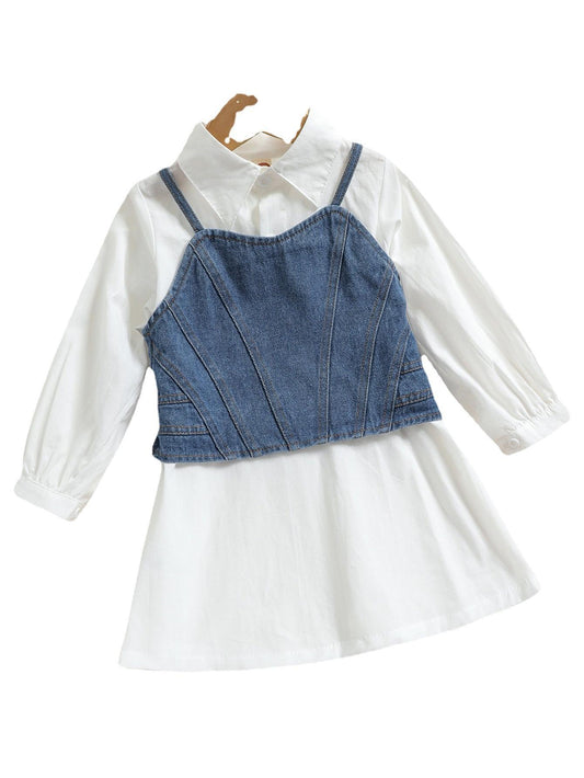 Solid Color Woven Button Long-sleeved Shirt Dress