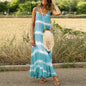 Women's Sexy Orange Printed Striped Plus Size Maxi Loose Dress