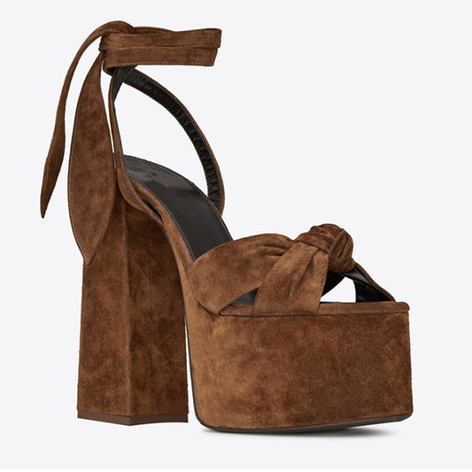 Colorblock Plus Size Catwalk Sandals Bow Love Chunky Heels