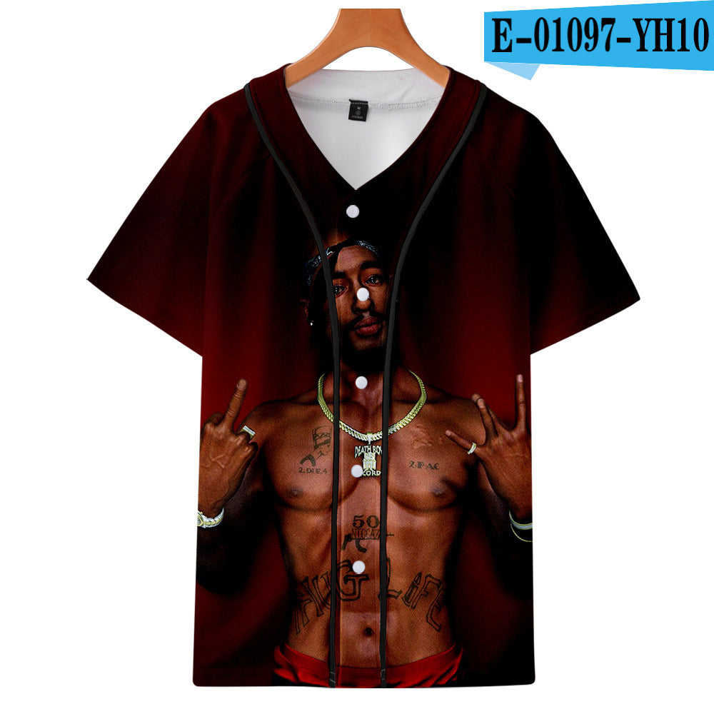 Tupac Shakur Peripheral 3D color printing thin baseball uniform