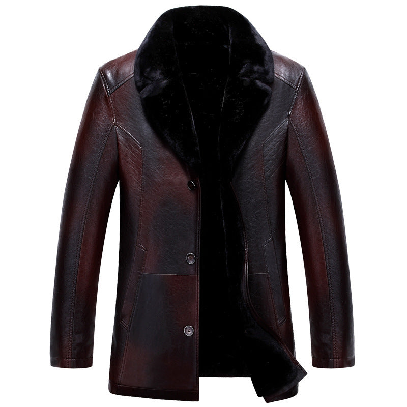 Men's Winter Lapel Thickening Leather Coat