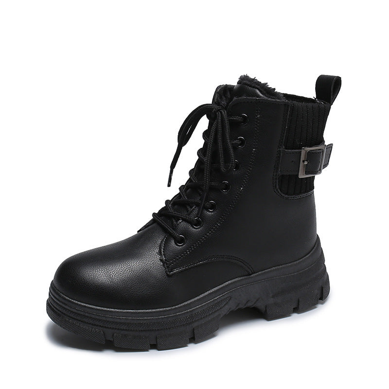 British Style Warm Fur Boots With Thick Heels