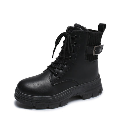 British Style Warm Fur Boots With Thick Heels