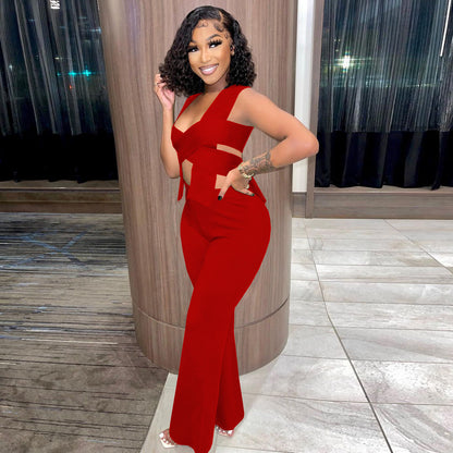 Irregular Shawl Sleeveless Wrap Knot Fashion 2 Piece Set