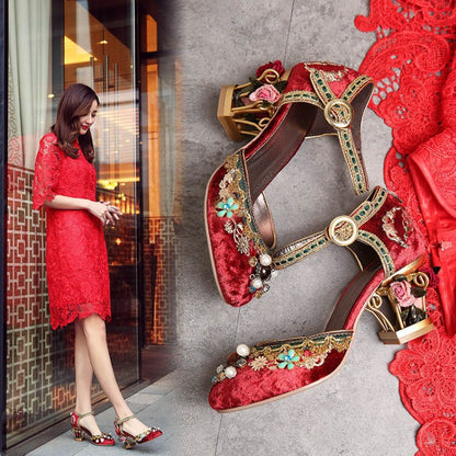 Large size retro wedding shoes women sandals - FLIPSTYLEZLLC