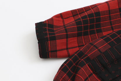 H5 plus size women's autumn and winter new fat sister mm plus velvet plaid double yarn hooded lining