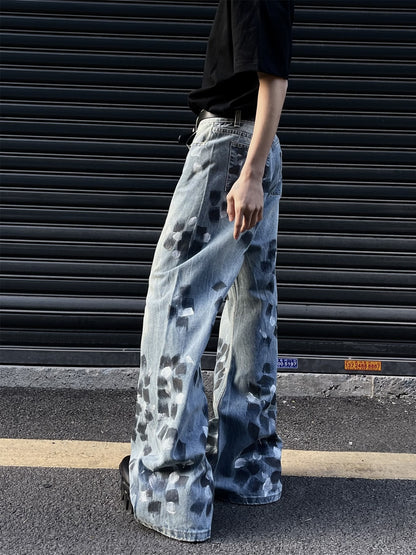Slightly Flared Wide Leg Jeans Men's Loose Trousers