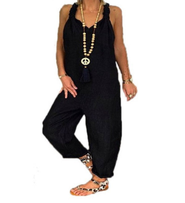 Loose Casual Women's Plus Size Linen Suspenders Pants
