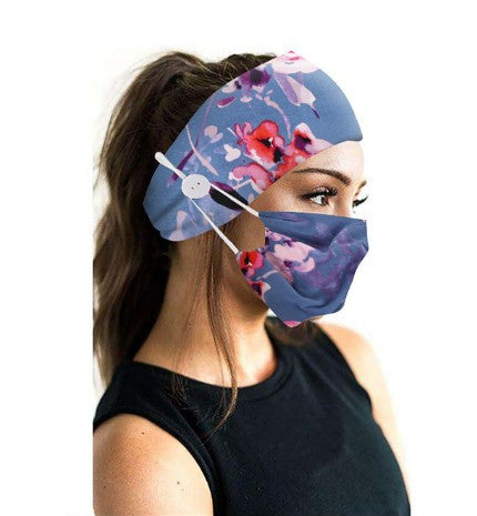 Button headband mask headscarf hair accessory 2-piece set
