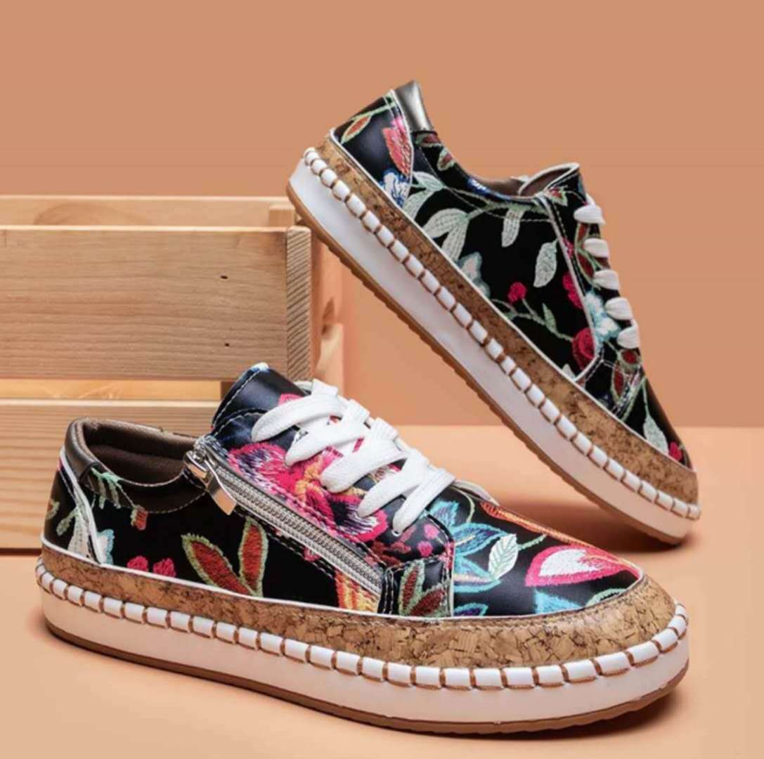 Ethnic Style Printed Flats Shoes Casual Side Zip Slip-on Shoes Loafers Women - FLIPSTYLEZLLC