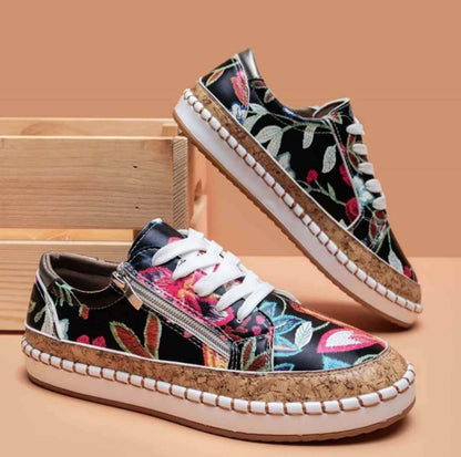 Ethnic Style Printed Flats Shoes Casual Side Zip Slip-on Shoes Loafers Women - FLIPSTYLEZLLC