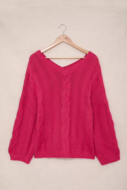 Dark Gray Bubblegum V-Neck Braided Knit Sweater