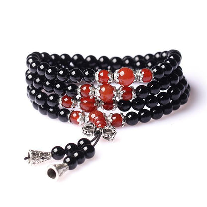 Black Agate Bracelet Men And Women Multi-Circle Fashion 108 Beads Bracelet With Tiger's Eye Red Agate