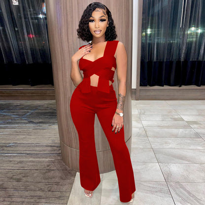 Irregular Shawl Sleeveless Wrap Knot Fashion 2 Piece Set