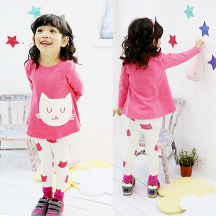 Children's Kitty Long Sleeve Suit Popular Girl's Cotton Two Pack