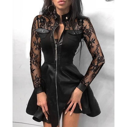 Fashionable PU Leather and Receiving Waist Dress