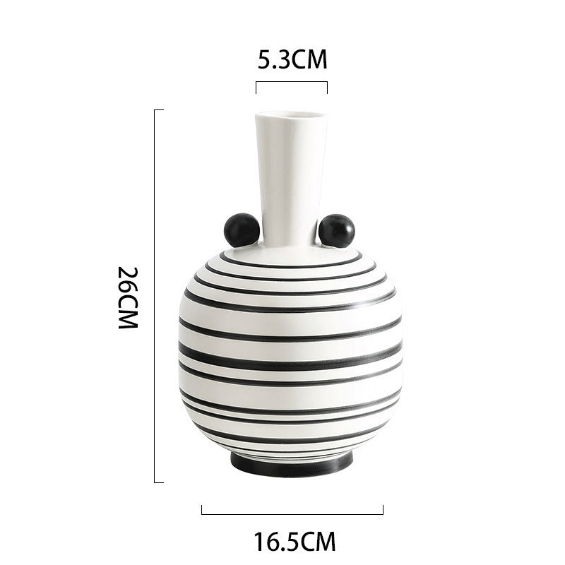 Simple Ceramic Vase Creative Hand-painted Black And White Striped Ornaments