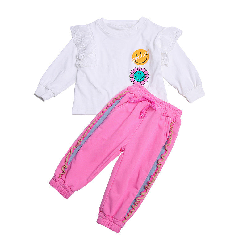 New Style Western Style Children Girl Fashionable Spring And Autumn Leisure Sports Two-piece Suit