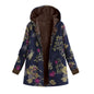 Retro flower print plus size hooded jacket top