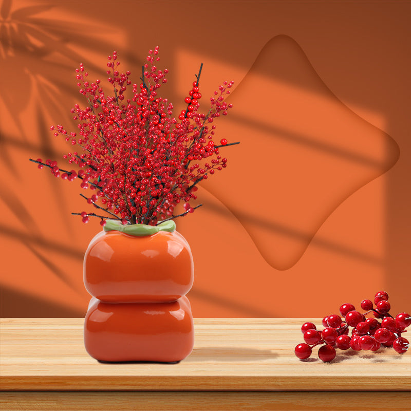 1pc Spring New Year New Chinese Persimmon Vase Flower Arrangement Pen Holder Ceramic Sculpture Means Everything Is Satisfactory