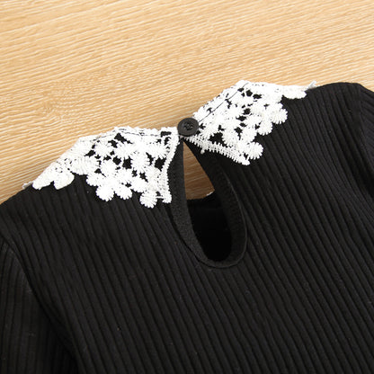 Long Sleeve Knit Lace Collar Top