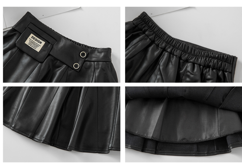 Autumn Winter New Style Children Foreign Style Korean Leather Skirt