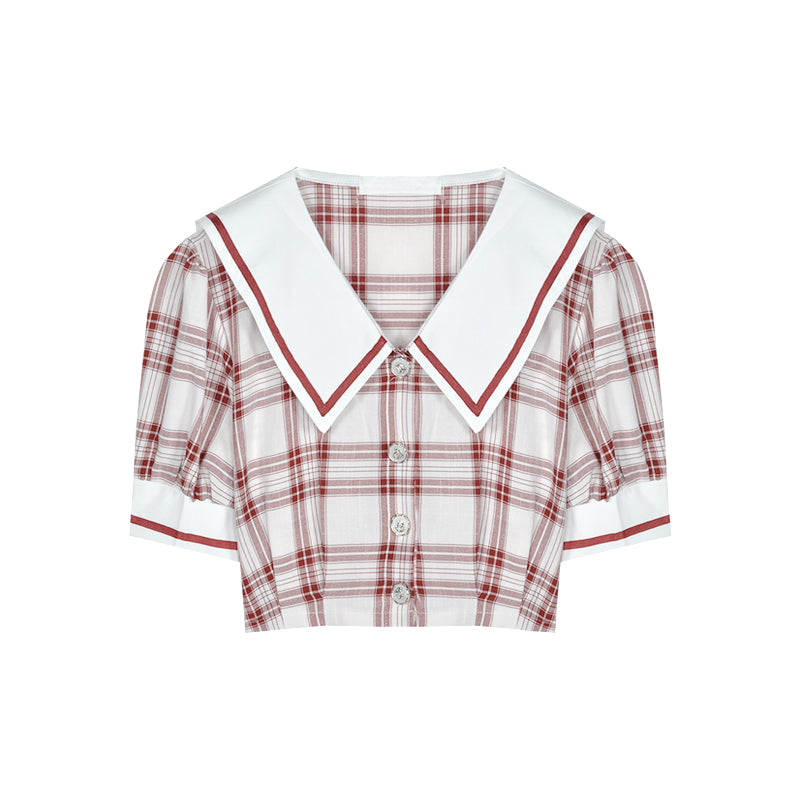 Two-piece pleated skirt and plaid top