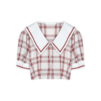 Two-piece pleated skirt and plaid top