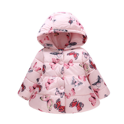 Girls' Hooded Fashion Printed Cotton-padded Jacket