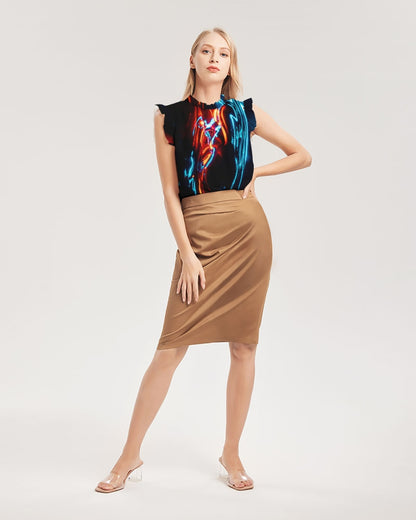 ELECTRICLY BLUE AND RED DESIGN BY FLIPSTYLEZ Women's All-Over Print Ruffle Sleeve Top