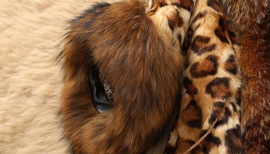 Mid-length Leopard Print  Raccoon Fur Collar Coat