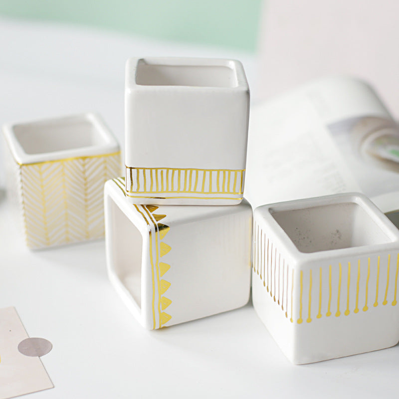 Succulent Ceramic Flower Pot Small Square Table Top Ornament