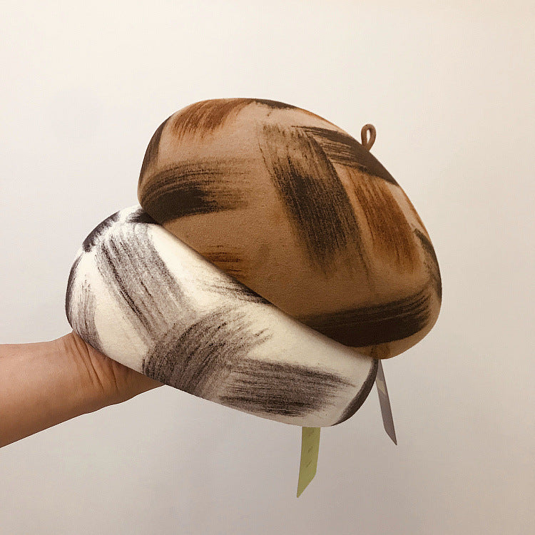 Simple graffiti brush color female wool felt hat