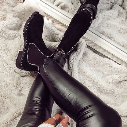 Beaded thick hard plus size women's boots