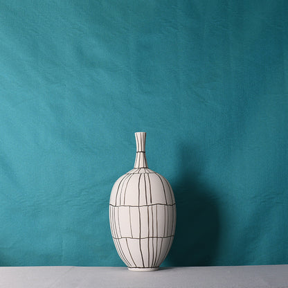 Modern Style Home Decoration Ceramic Frosted Small Mouth Striped Olive-shaped Vase