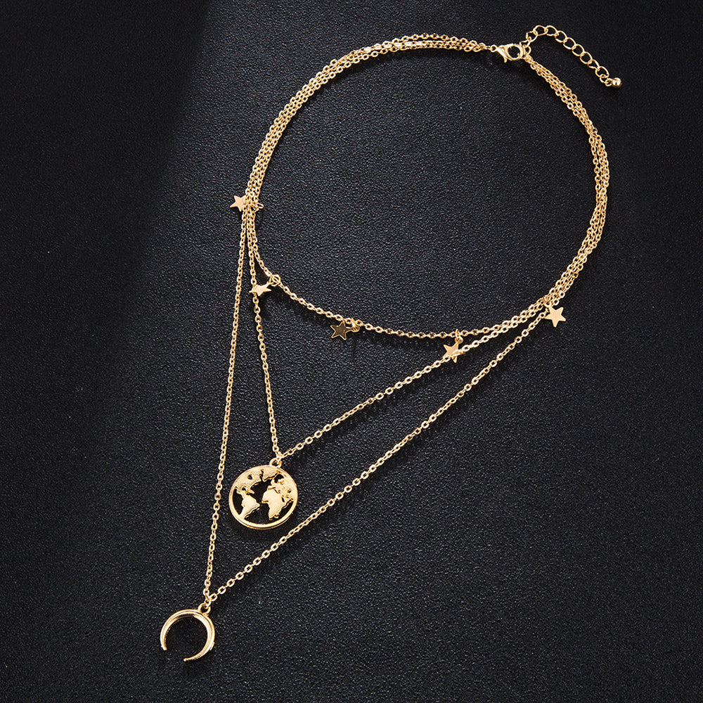 Geometric horns stars necklace