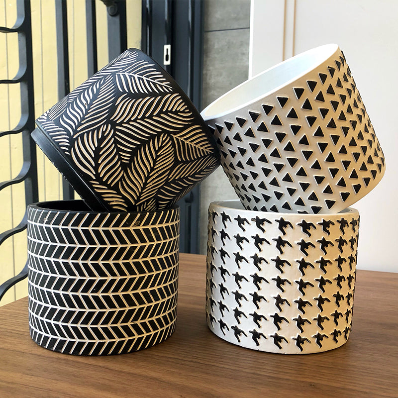 Nordic minimalist relief carved cement flower pot