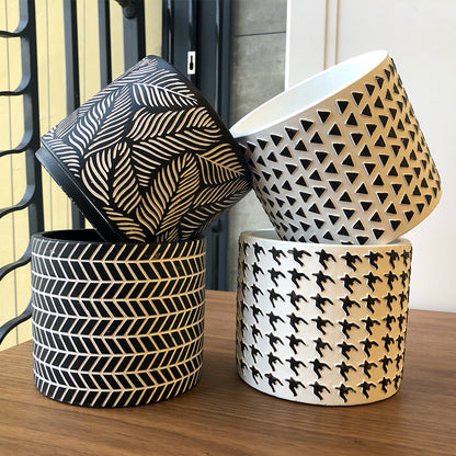 Nordic minimalist relief carved cement flower pot