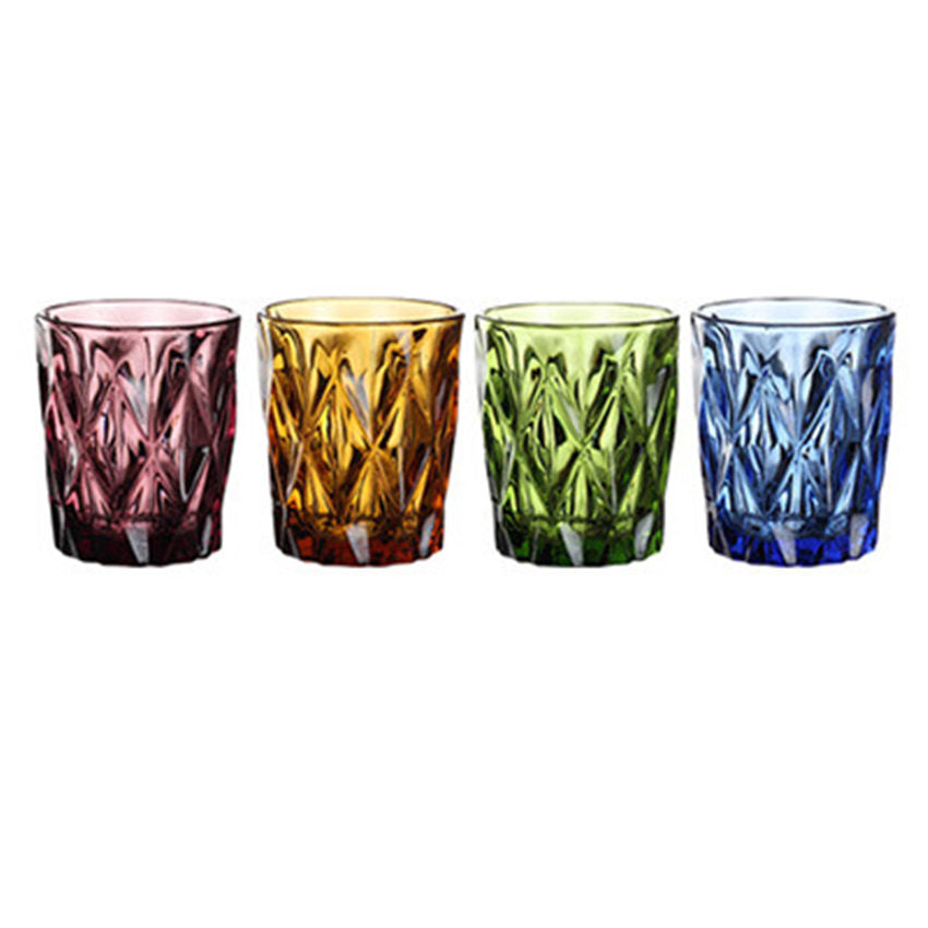 Creative colored relief glass cup on trumpet