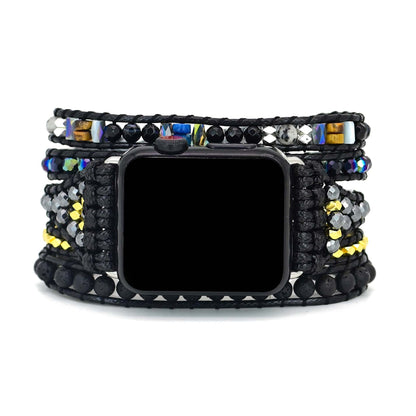 Black Retro Woven Watch Band  Natural Stone Bead Strap Bracelet