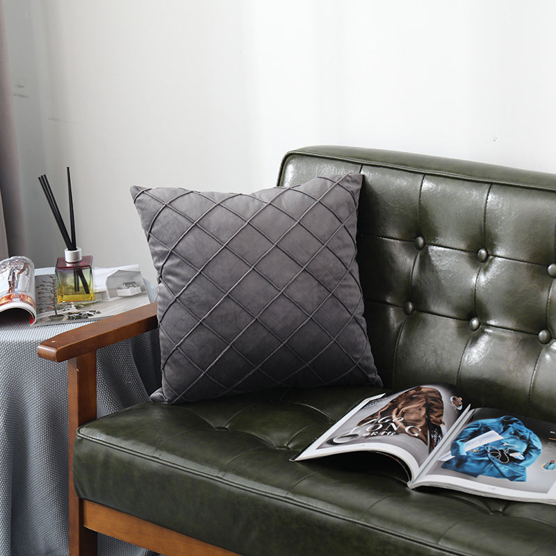 Pure Color Velvet Plaid Pillowcase Home Sofa Bedside Pillow Short Plush Cushion