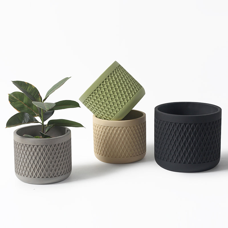 Indoor Simple Relief Diamond-shaped Cement Flowerpot
