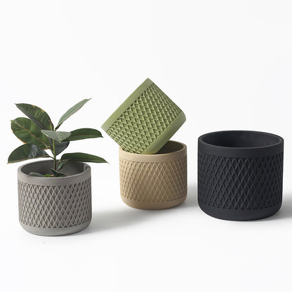 Indoor Simple Relief Diamond-shaped Cement Flowerpot