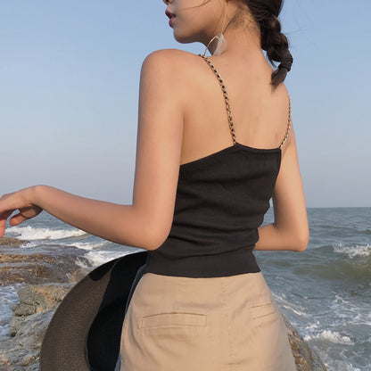 Small waistcoat women''s new summer 2021 Korean version of women''s wear with twisted chain personality suspender