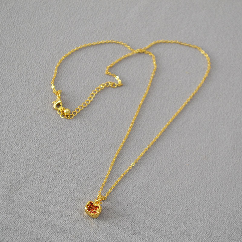 Simple Brass Gold-plated Red Pomegranate Necklace Earrings