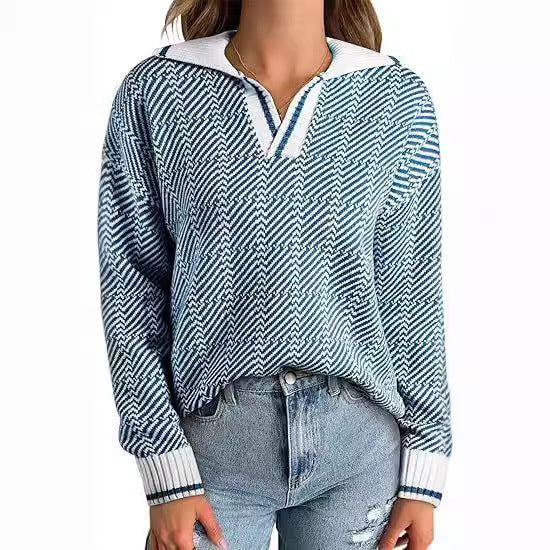 Knitted Pullover Lapel Women's Clothing