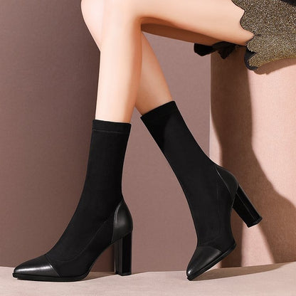 Thin Tube Socks Boots With Pointed Toe And Thick Heel