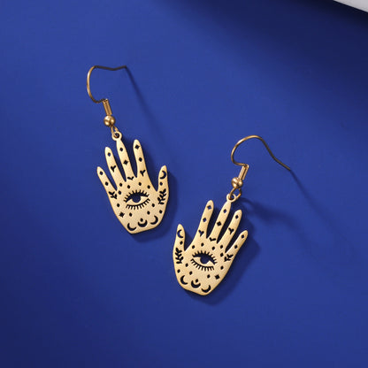 Retro Exaggerated Personalized Hip Hop Palm Hollow Eye Earrings