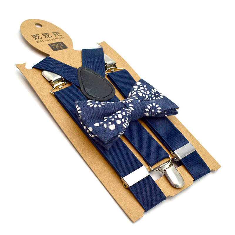 New Children's Suspender Printed Bow Tie Set